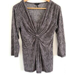 Y2K Twist Front Knit Top M Gray Mauve Stretch V Neck Y2K Bodycon Soft